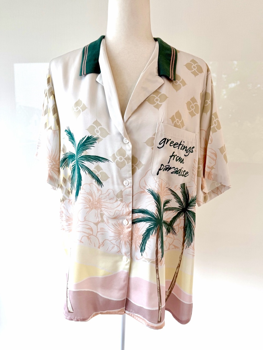 Vintage Havana Cream Button-Up Blouse “ Greetings from Paradise “